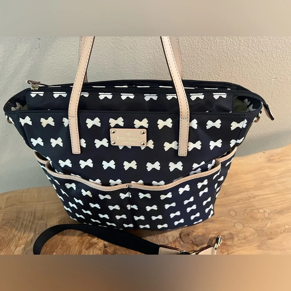 Kate Spade Black and White Baby Bag with Bow Pattern